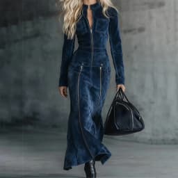 Autumn Long Sleeve Bodycon Maxi Dress Woman Vintage Solid Zipper Slim Fit Long Evening Dress Elegant O Neck Hip Robe Dress