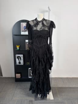 IEQJ Summer Stand Collar Lace Tassel Hollow Out Flare Sleeve Dress Women Boned Waist Tiered Mermaid Dresses New 3A2709
