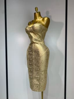 Women Sexy Gold Strapless Bodycon Bandage Dress 2025 Fashion Celebrate Evening Party Luxury Birthday Wedding Guest Dress