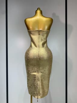 Women Sexy Gold Strapless Bodycon Bandage Dress 2025 Fashion Celebrate Evening Party Luxury Birthday Wedding Guest Dress