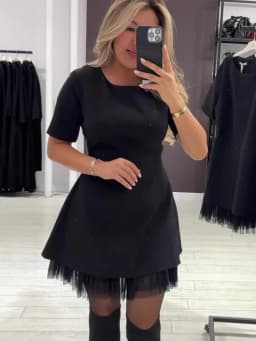 Summer Black Casual Dress Women's New Round Neck Short Sleeve Hot Diamond Slim Fit Lace Dress Holiday Party Mini Dresses Robe