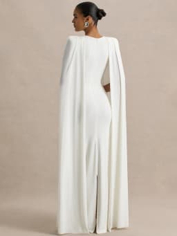Mozision Cape Sleeve Sexy Maxi Dress Women Gown Elegant Fashion Zipper O Neck High Waist Split Club Party Long Dresses Female
