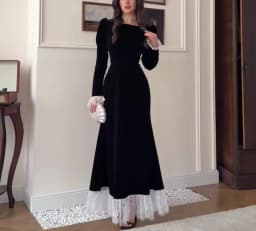 Women Dress 2026 Spring Autumn New Square Collar Long Sleeve Velvet Patchwork Lace Cinched Waist Elegant Temperament Long Dress
