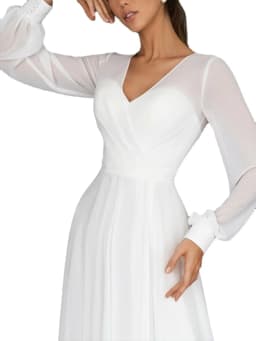 Long Dress Women Wedding V Neck Sexy Full Sleeve High Waist Solid A Line Mid Length Dresses Simple Elegant Gown Vestidos