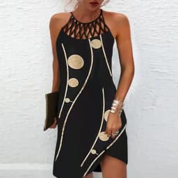2026 New Spring and Summer National Wind Positioning Printing Mesh Belt Sleeveless Casual Dress