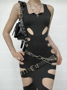 AltGoth Harajuku Gothic Dark Dress Women Streetwear Cyber Punk Y2k E-girl Grunge Sexy Hollow Out High Waist Bodycon Dress Female