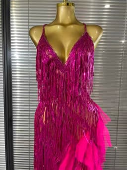 Sparkly Rhinestones Tassel Sheer Dress for Women Sexy V Neck Birthday Celebrate Event Outfit Singer Show Wear Photo Shoot Dress