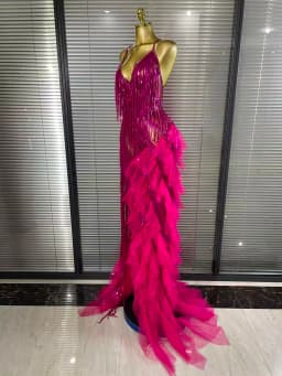 Sparkly Rhinestones Tassel Sheer Dress for Women Sexy V Neck Birthday Celebrate Event Outfit Singer Show Wear Photo Shoot Dress