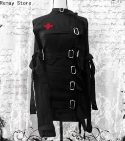 Gothic Dark 2000s Aesthetic Women's Dress Subculture Vintage Cross-shaped Metal Fastener Long-sleeved Harajuku Japanese Dresses