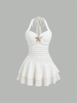 Sweetheart Neck Starfish Front Halter Dress for Women Summer Sexy Elegant Backless A-line Pleating Dresses