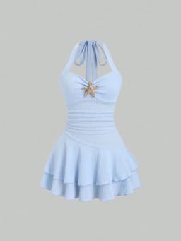 Sweetheart Neck Starfish Front Halter Dress for Women Summer Sexy Elegant Backless A-line Pleating Dresses