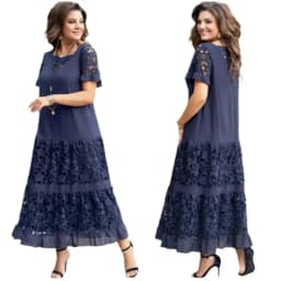 Long Dress Women Dresses A Line Vestidos Y2k Streetwear Short Sleeve Lace Hollow Out Spliced Elegant Loose Work 2026 Spring