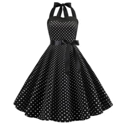 Sexy Retro White Polka Dot Dress Hepburn Vintage Halter Party Dress 50s 60s Pin Up Rockabilly Robe