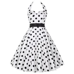 Sexy Retro White Polka Dot Dress Hepburn Vintage Halter Party Dress 50s 60s Pin Up Rockabilly Robe