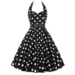 Sexy Retro White Polka Dot Dress Hepburn Vintage Halter Party Dress 50s 60s Pin Up Rockabilly Robe
