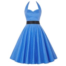 Sexy Retro White Polka Dot Dress Hepburn Vintage Halter Party Dress 50s 60s Pin Up Rockabilly Robe