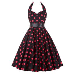 Sexy Retro White Polka Dot Dress Hepburn Vintage Halter Party Dress 50s 60s Pin Up Rockabilly Robe