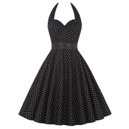Sexy Retro White Polka Dot Dress Hepburn Vintage Halter Party Dress 50s 60s Pin Up Rockabilly Robe