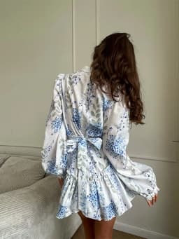 Casual Print Mini Dress Women Loose O Neck Long Sleeves Belt Lace Vestidos Female 2025 Summer Fashion Chic Ruffles Dresses