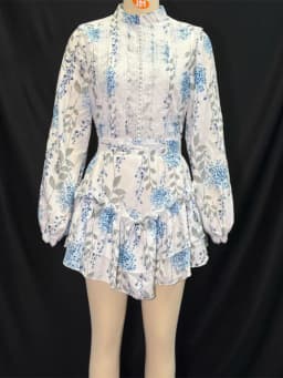 Casual Print Mini Dress Women Loose O Neck Long Sleeves Belt Lace Vestidos Female 2025 Summer Fashion Chic Ruffles Dresses