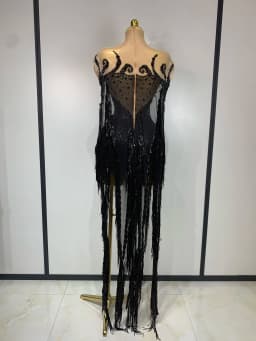 Sexy Sparkly Rhinestone Sequins Tassel Mesh Transparent Dress Women Evening Birthday Party Nightclub Dance Singer Stage Outfit