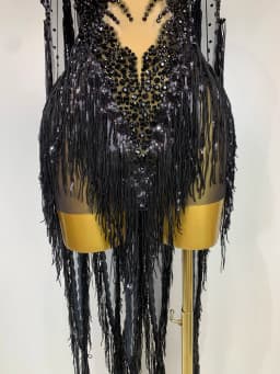 Sexy Sparkly Rhinestone Sequins Tassel Mesh Transparent Dress Women Evening Birthday Party Nightclub Dance Singer Stage Outfit