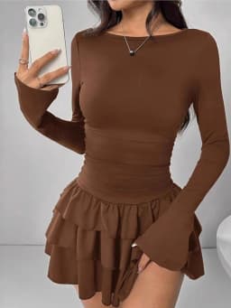 Temperament Dresses 2026 Woman Mini vestidos Simple Style Elegant French Bodycon Slim Pleated Fashion Long Sleeve Commuting Sexy