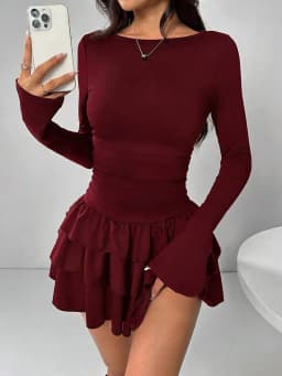 Temperament Dresses 2026 Woman Mini vestidos Simple Style Elegant French Bodycon Slim Pleated Fashion Long Sleeve Commuting Sexy