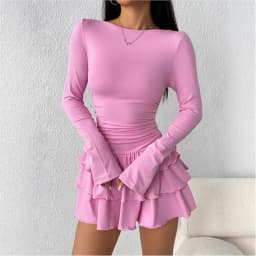 Temperament Dresses 2026 Woman Mini vestidos Simple Style Elegant French Bodycon Slim Pleated Fashion Long Sleeve Commuting Sexy