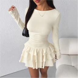 Temperament Dresses 2026 Woman Mini vestidos Simple Style Elegant French Bodycon Slim Pleated Fashion Long Sleeve Commuting Sexy