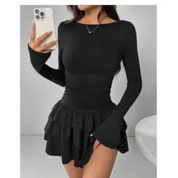 Temperament Dresses 2026 Woman Mini vestidos Simple Style Elegant French Bodycon Slim Pleated Fashion Long Sleeve Commuting Sexy