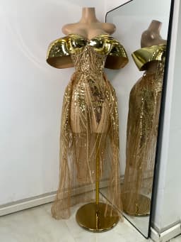Flashing Gold Long Party Dress Luxury Diamonds Sequins See Thourgh Birthday Gown Sexy Off Shoulder Performance Singer Costume