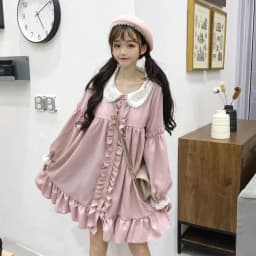 KOSAHIKI 2026 Summer Cute Dress Women Harajuku Pink Ladies Ruffle Lace Patch Kawaii Dresses Lolita Cosplay Sweet Loose Vestidos