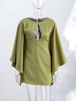 Sexy Satin Mini Dress Women O Neck Batwing Sleeves Hollow Out High Waist Vestidos Female 2026 Summer New Chic Fashion Dresses