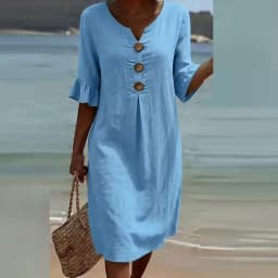 Summer Vintage Printed Dress Women Casual V Neck Half Sleeve Button Design Midi Dresses For Women Loose Beach Holiday Dress Boho
