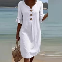 Summer Vintage Printed Dress Women Casual V Neck Half Sleeve Button Design Midi Dresses For Women Loose Beach Holiday Dress Boho