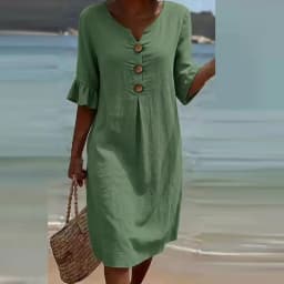 Summer Vintage Printed Dress Women Casual V Neck Half Sleeve Button Design Midi Dresses For Women Loose Beach Holiday Dress Boho
