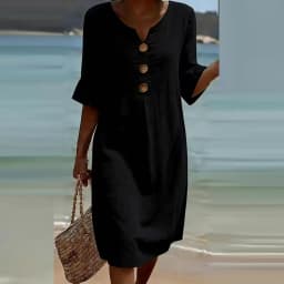 Summer Vintage Printed Dress Women Casual V Neck Half Sleeve Button Design Midi Dresses For Women Loose Beach Holiday Dress Boho