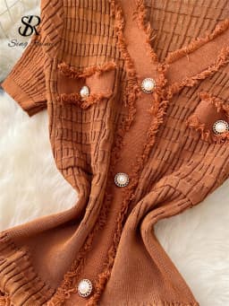 SINGREINY High Quality Elastic Knitted Long Sundress Women Short Sleeves Button Design Office Lady Vintage Split Slim Dress