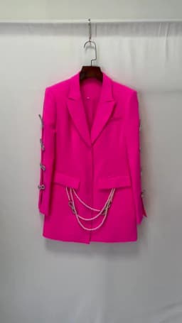 HIGH STREET Newest 2026 Designer Stylish Fashion Women's Pearls Chain Diamonds Beaded Hollow Out Bow Sleeve Blazer Dress