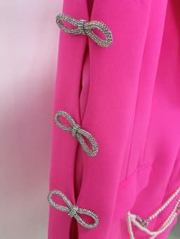 HIGH STREET Newest 2026 Designer Stylish Fashion Women's Pearls Chain Diamonds Beaded Hollow Out Bow Sleeve Blazer Dress