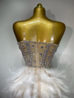 Women Sexy Sparkly Rhinestone Feather Mesh Long Dress Elegant Evening Party Celebrate Luxury Birthday Singer Stage Costume