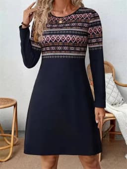 Tribal Ethnic Style Pattern Print Dresses For Women 2025 Autumn Winter Dress Fashion Long Sleeve Loose Dresses Female Clothing