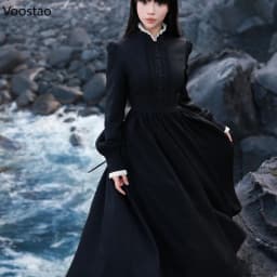 Japanese Dark Gothic Style Halloween Lolita Dress Autumn Women Vintage Long Sleeves Slim Dresses Female Elegant Y2k Party Dress
