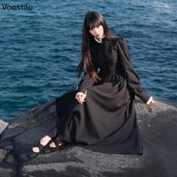 Japanese Dark Gothic Style Halloween Lolita Dress Autumn Women Vintage Long Sleeves Slim Dresses Female Elegant Y2k Party Dress