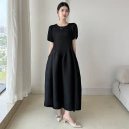 LANMREM High End Purple Pleated Women's Dress 2025 New Round Neck Short Sleeved Spliced Design Ball Gown Summer Dresses 2DB3489