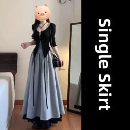 Elegant High-Waisted Long Dress Set Women's Style A-Line Skirt French Country Pure Color Cotton Linen Polyester Blend Summer