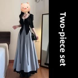 Elegant High-Waisted Long Dress Set Women's Style A-Line Skirt French Country Pure Color Cotton Linen Polyester Blend Summer