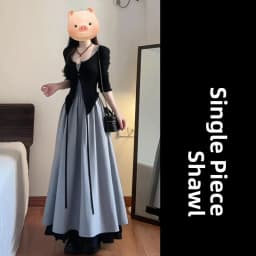 Elegant High-Waisted Long Dress Set Women's Style A-Line Skirt French Country Pure Color Cotton Linen Polyester Blend Summer