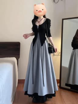 Elegant High-Waisted Long Dress Set Women's Style A-Line Skirt French Country Pure Color Cotton Linen Polyester Blend Summer